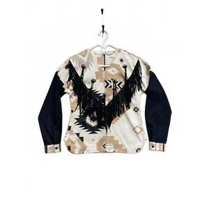 Womens Aztec Pattern Fringe Cowgirl Shirt With back Zipper No Tags Size M to L